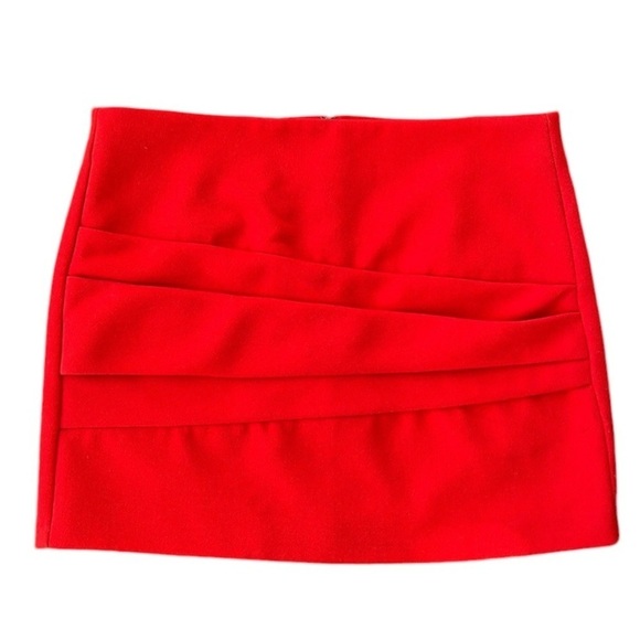 Maje Skirt Chic French Ruched Mini Skirt in Bold Luxurious Red - Picture 2 of 9